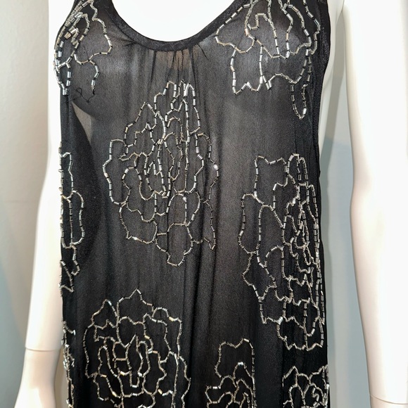 MONIQUE LESHMAN black beaded racer back coverup tunic mini dress XS - Picture 2 of 6
